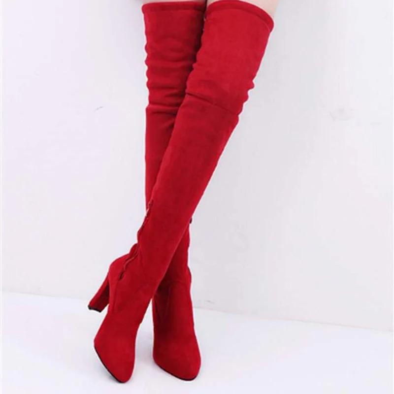 

Women Elegant Winter Sexy Zipper High Heel Shoes Autumn Suede Lace-Up Over The Knee Boots Slip-On Fashion Solid Color Sock Boots