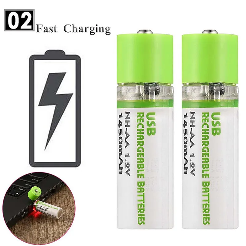 MJKAA 4 шт. AA 1450mAh 1,2 V USB перезаряжаемая батарея Ni-MH аккумулятор для окружающей среды порт зарядки портативный для дистанционного управления