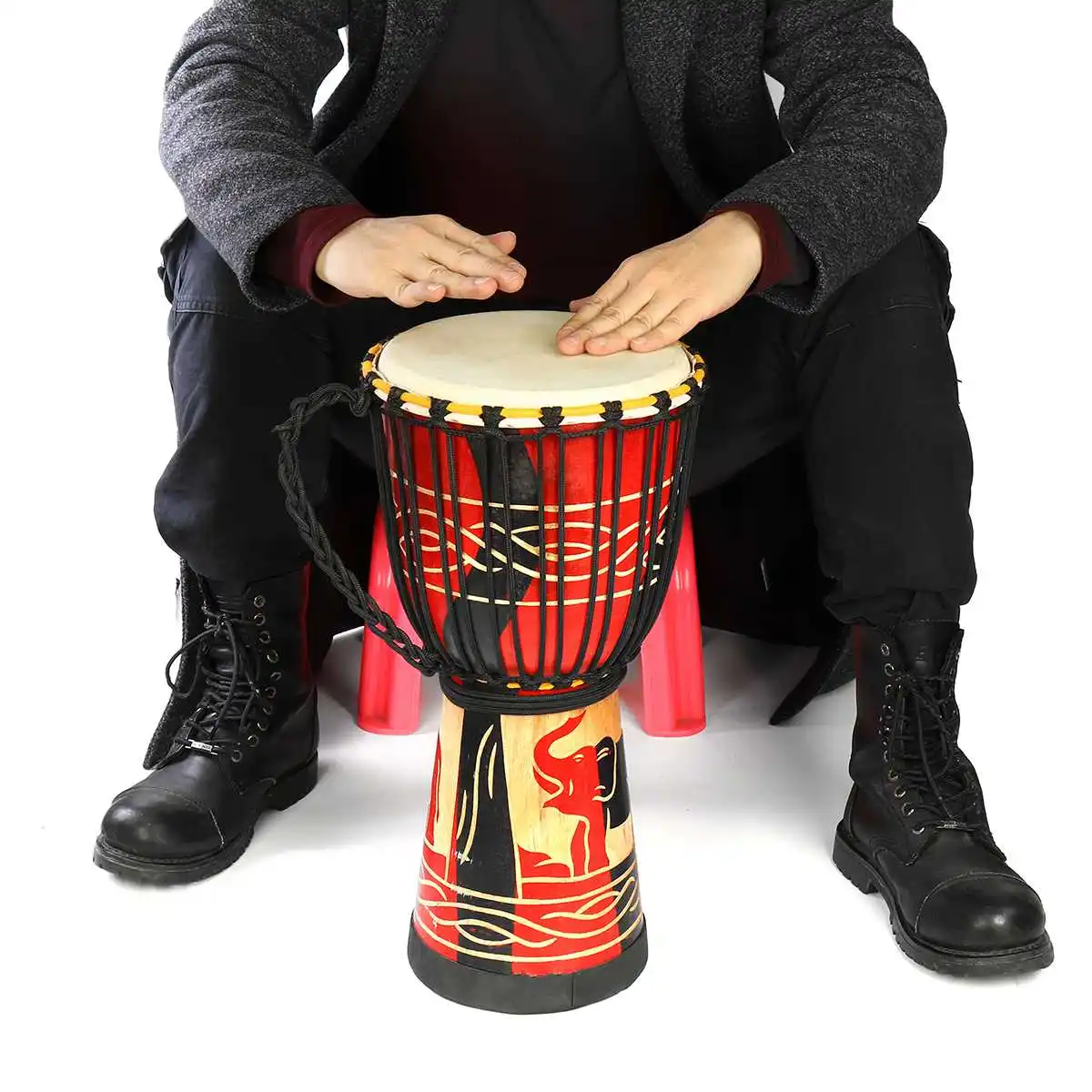 10 дюймов Африканский ручной деревянный барабан Djembe красное дерево тело козья овчина музыкальный инструмент Африканский барабан скульптура из дерева для детей игрушки
