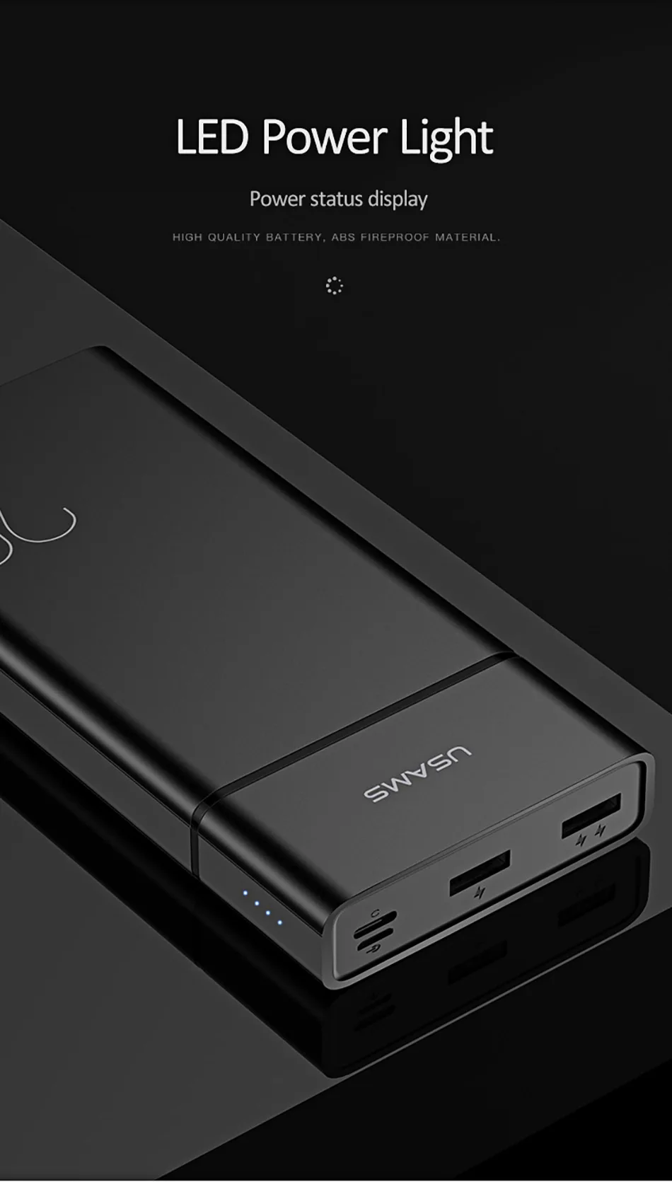 USAMS 20000 мАч Быстрая зарядка банка мощности для Xiaomi Mi 20000 мАч повербанк для iPhone зарядное устройство Внешний аккумулятор зарядное устройство Банк мощности