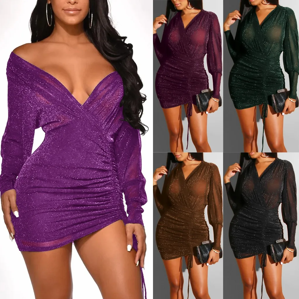 LNCDIS модное женское сексуальное Клубное платье на шнурке с длинным рукавом для