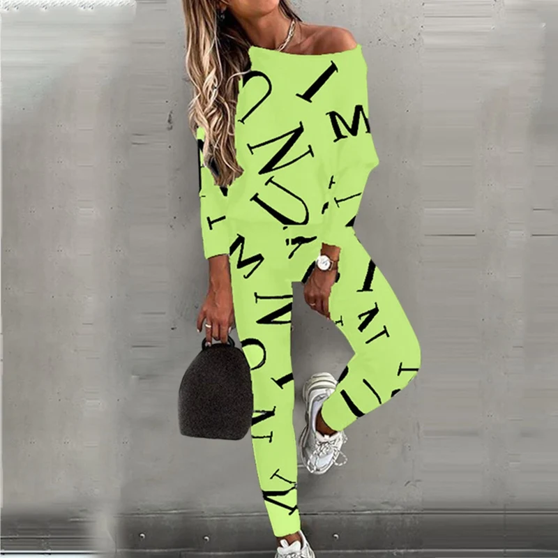 

SHUJIN 2021 Spring Autumn Casual Outfit Letter Print Long Sleeve Top Spring Women Blouse Pants Tracksuit For Sport 2 Pieces Set