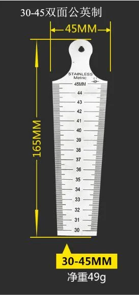 30-45mm metric inch Горячая 1-15 мм двухсторонняя клиновидная щупа из нержавеющей стали линейка сварочная инспекция конус манометр апертура шкала щель отверстие измерительный инструмент - Цвет: 30-45mm metric inch