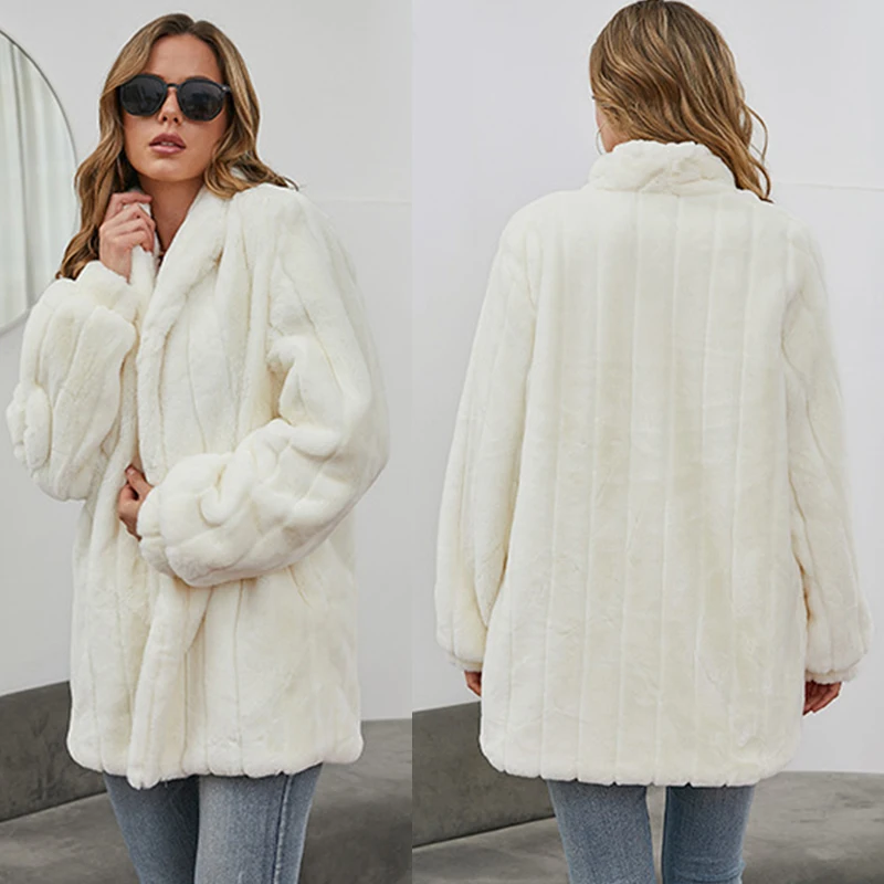 Женское длинное пальто из искусственного меха свободное плотное теплое