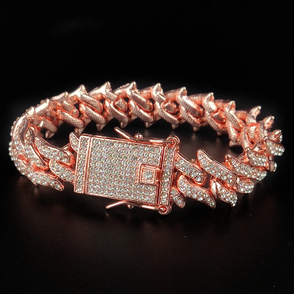 

16mm Miami Lock Clasp Thorns Heavy Cuban Bracelet Link Iced Out Aaa Cubic Zircon Rhinestones Bling Hip Hop Men Jewelry Gift