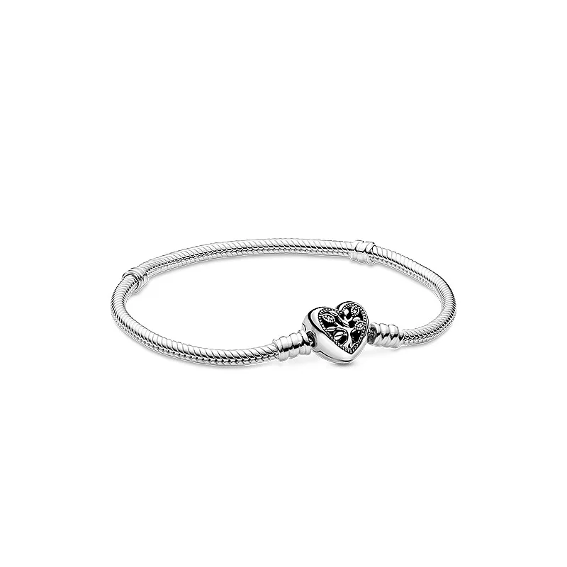 

Fashion 925 Sterling Silver Original Moments Heart Clasp Chain Snake Bracelets Women Charm Beads Bangles Jewelry Holiday Gift
