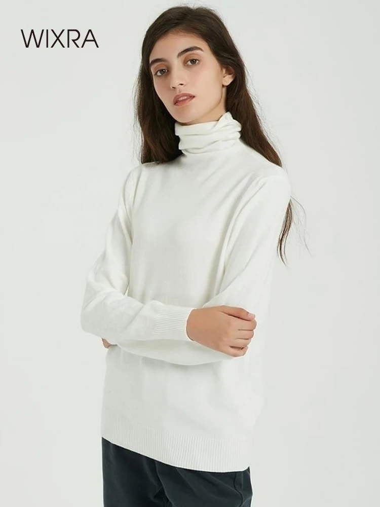 Wixra Women Soft Solid Knitted Sweaters Ladies Long Sleeve Casual Turtleneck Basic Sweater Pullovers Autumn Spring Classic Tops | Женская