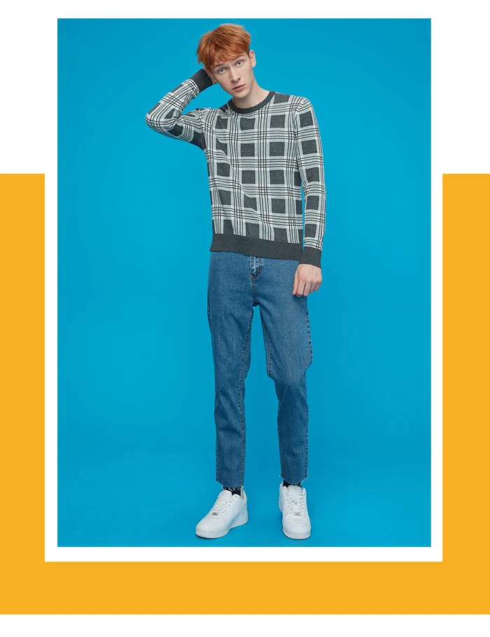 Giordano мужские свитера контрастный Crewneck трикотажный пуловер Хлопок легкий стретехи Blusa De Frio Masculino 31059802