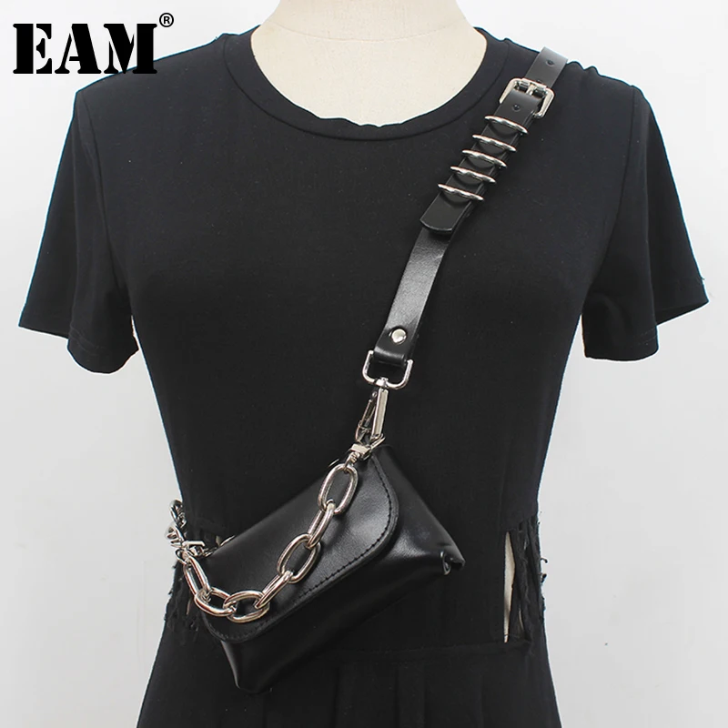 

[EAM] Pu Leather Black Metal Chain Longwide Belt Personality Women New Fashion Tide All-match Spring Autumn 2022 1DE4638