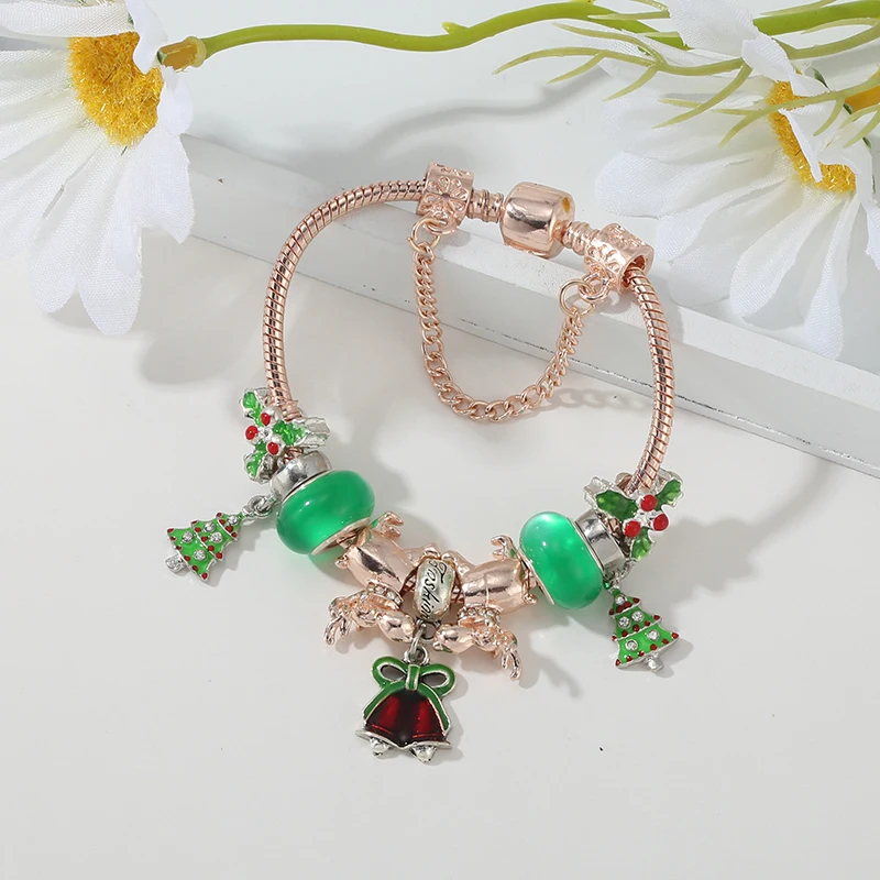 Новогодняя ёлка Одуванчик браслет с белыми муранскими бусинами подходит для