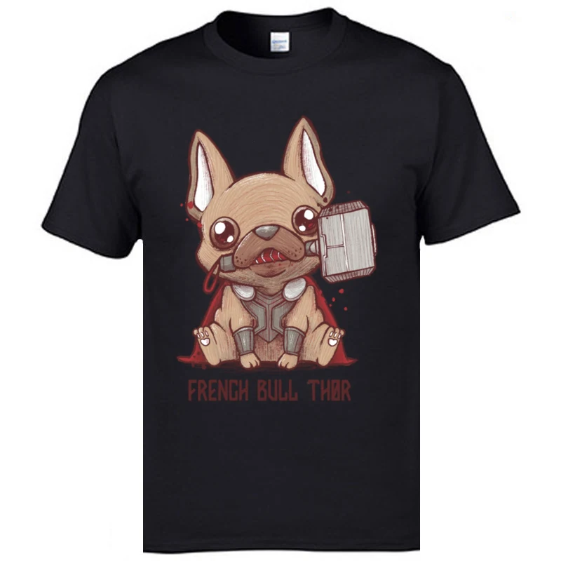 Футболки с короткими рукавами милым рисунком Французский бык Тор милые футболки