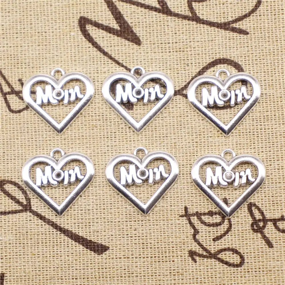 

Charms for jewelry making 20pcs 21x20mm antique silver color MOM Heart charms