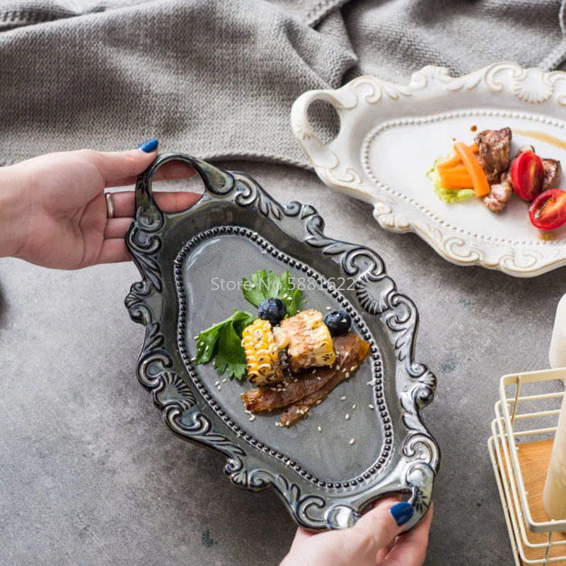 Christmas Ceramic Plate Western White Dish Tableware Embossed Double Ear Tray With Kiln Glaze Dinnerware Brown Fish | Дом и сад