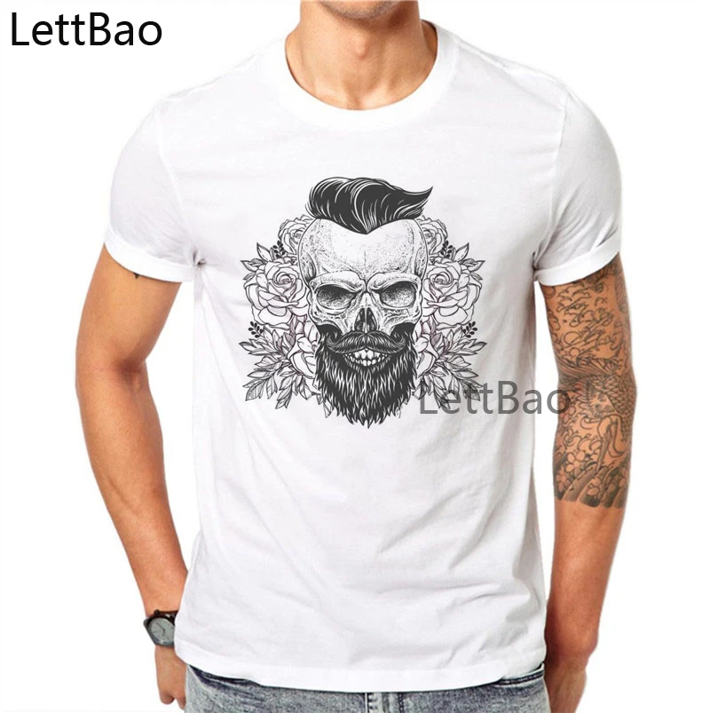 

Рисунок бороды череп дизайн для мужчин футболки 100% хлопок летняя мода Harajuku в стиле «хип-хоп» повседневные мужские с коротким рукавом футбол...