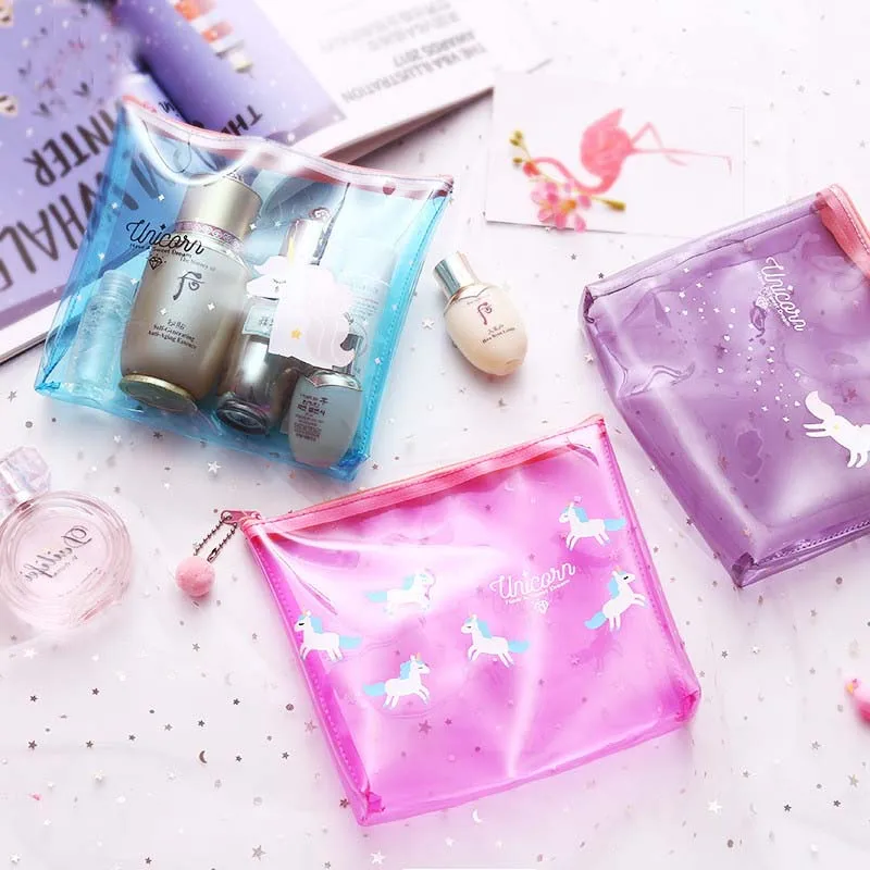 Модный Дорожный Чехол для косметики с единорогом женская прозрачная косметичка
