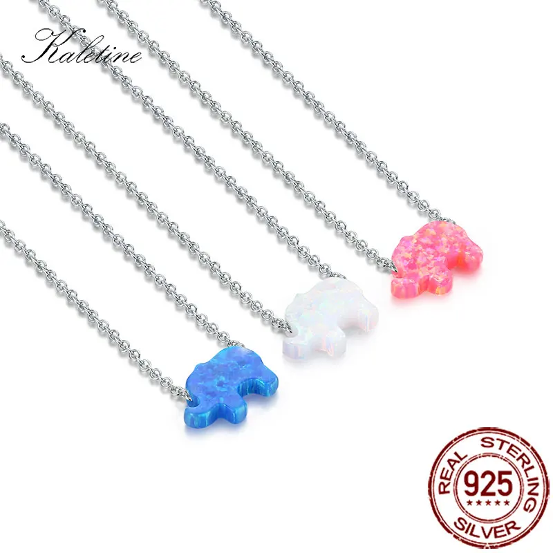 Genuine 925 Sterling Silver Opal Necklace Elephant Cute Animal Chain|necklace elephant|opal necklacegenuine sterling silver |