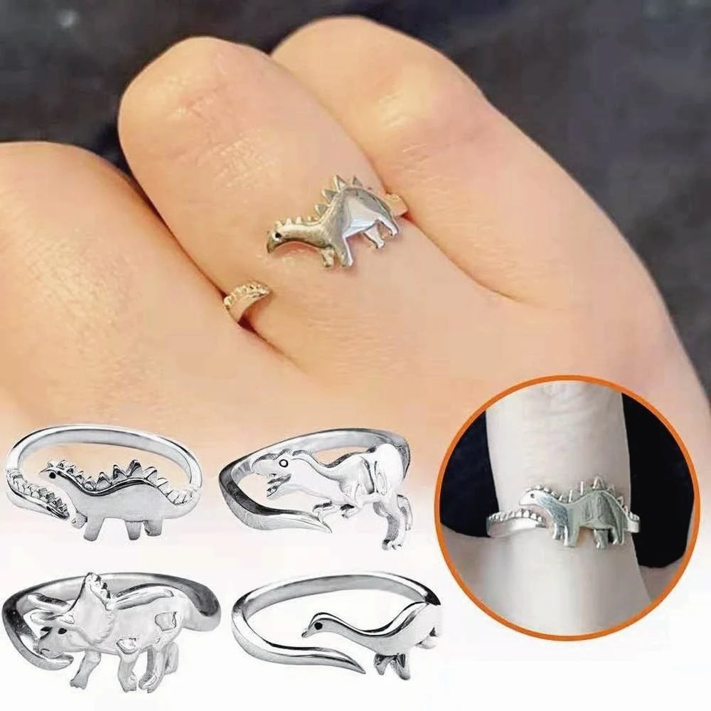 

Popular Dinosaur Ring Long Neck Dragon Stegosaurus Jewelry Cute Animal Opening Adjustable Ring Gift for Ladies 2021New Fashion
