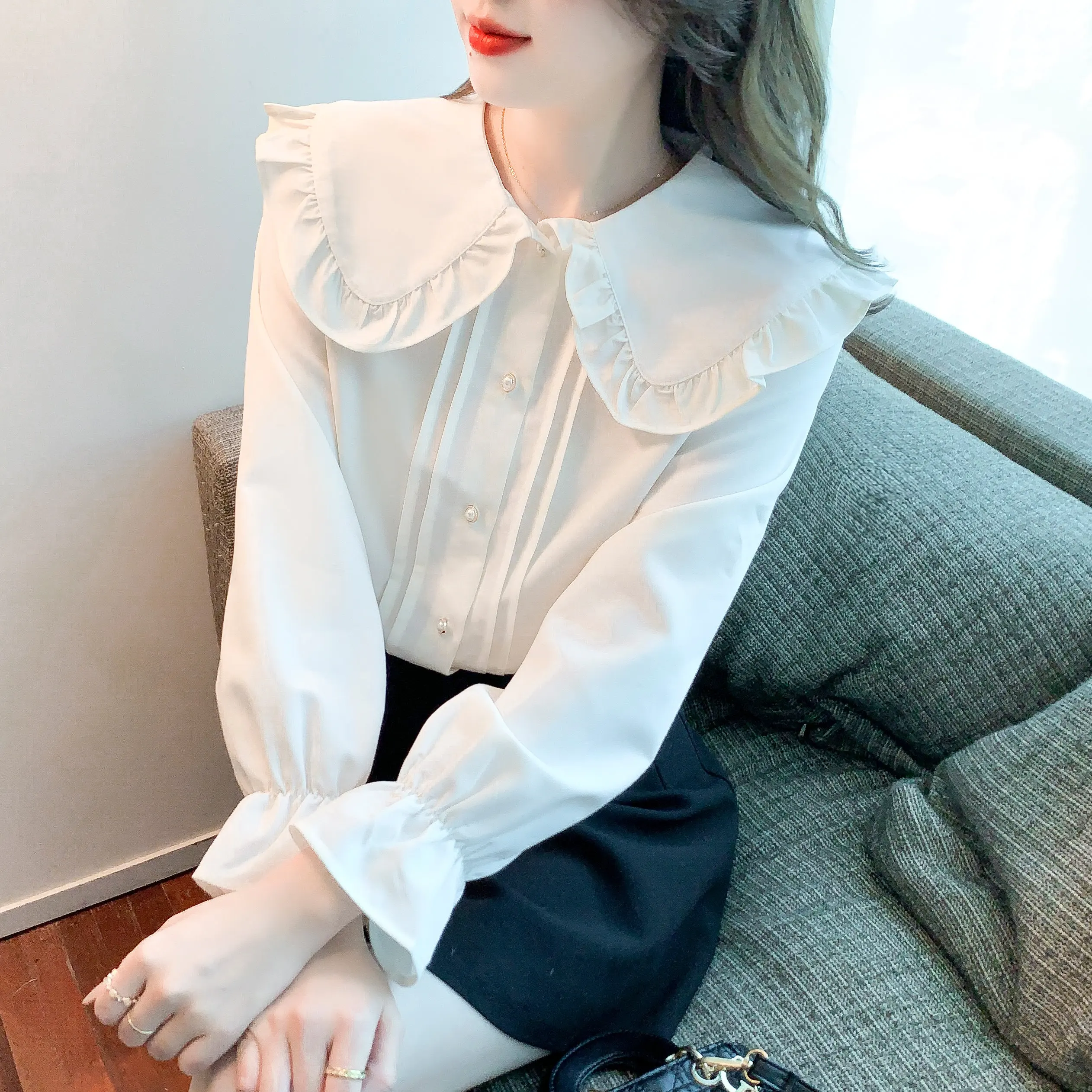 

Дизайнерская белая рубашка с воротником-куклой, шифоновые рубашки, блузка, Новинка весна-осень 2022, женская одежда, повседневный Топ