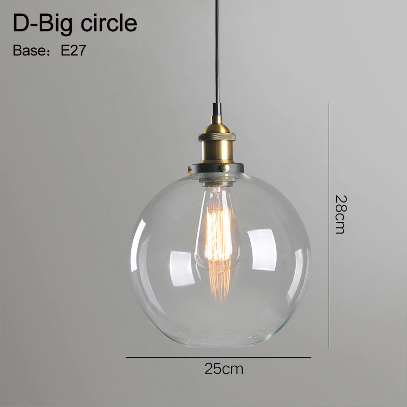 D-Big circle Светильник-лампа, подвесной светильник, Янтарный/дымчатый серый стеклянный подвесной светильник для ресторана, винтажный выдвижной настенный светильник, американский стиль ZDD0024 - Цвет корпуса: D-Big circle
