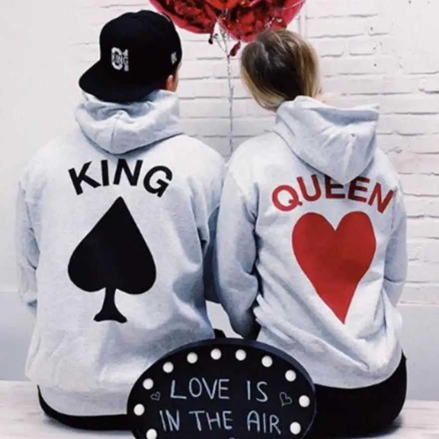 

2021 New Fashion Couples Matching Hoodies Women Men King Queen Letter Printing Casual Long Sleeve Lovers Hooded Sweatshirts