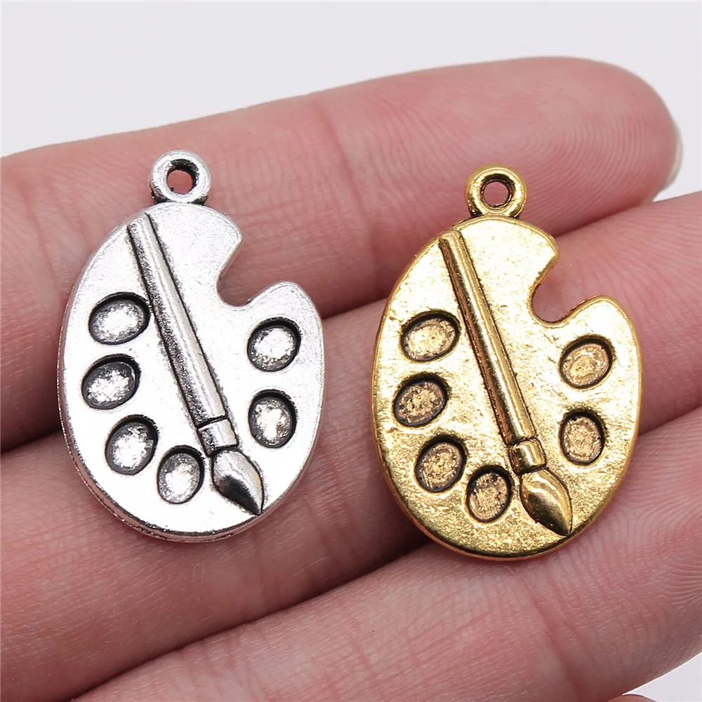 

10 шт. 28x19 мм Очаровательная кисть и Палитра 3 цвета кисть и палитра Очаровательная кисть для рисования и подвеска в палитре