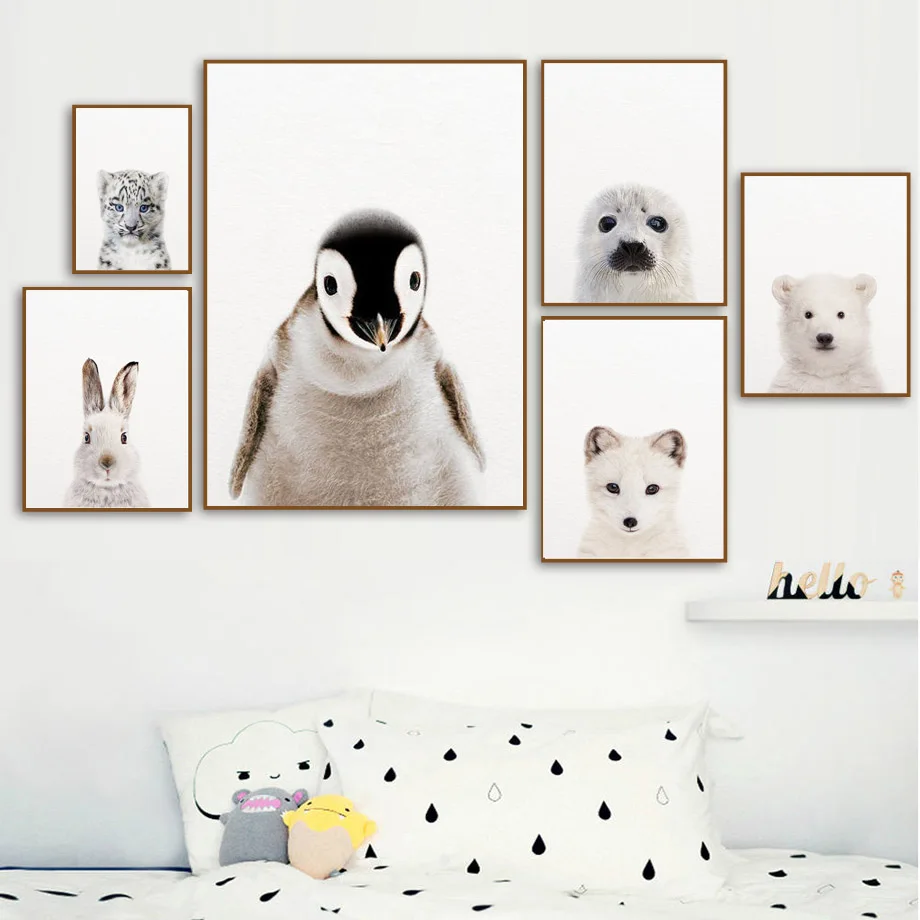 

Child Kids Room Decor Canvas Painting Cute Animals Wall Posters Penguin Bear Pictures for Home Design Nursery Baby Home Decor