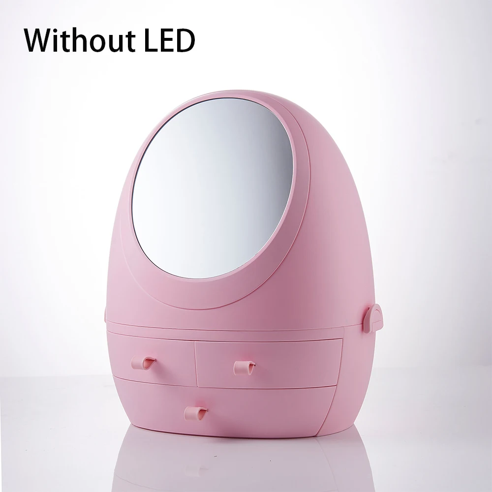 Pink NoLED USB коробка для хранения косметики с светодиодный светильник зеркало для макияжа Косметика Уход за кожей продукты ящики держатель портативный органайзер контейнер - Цвет: Pink NoLED