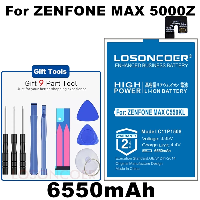 LOSONCOER 6550 мАч батарея для Asus Zenfone Max C11P1508 5000 5000Z ZC550KL Z010DA Z010AD Z010DD C550KL батарея+ Подарочные инструменты