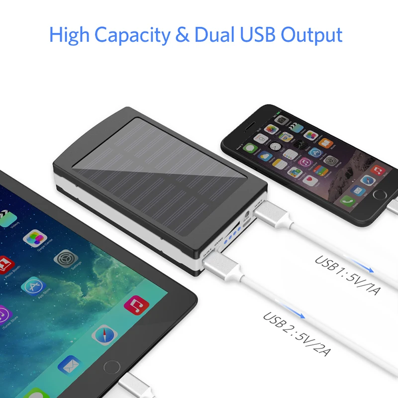 Солнечная батарея 20000mAh 3 usb порта 21LED зарядное устройство для сотового телефона +