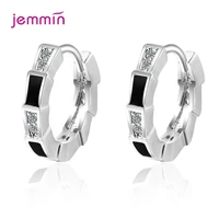 real 925 sterling silver hoop earrings with crystal small round loops earrings for women girls fine jewelry