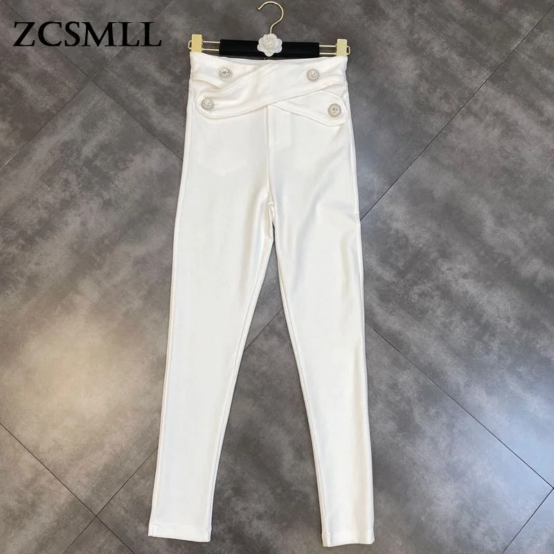 

ZCSMLL Cross-studded Waist Decoration with Small Feet and High Waist Women Black Leggings 2021 Spring Autumn New Fashion