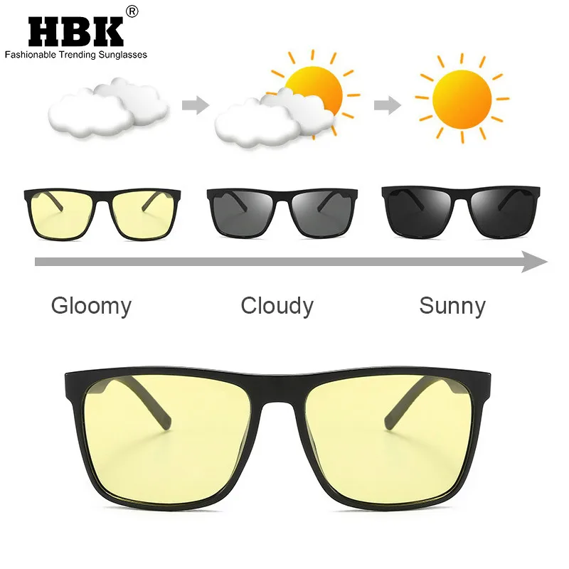 HBK квадратные фотохромные поляризационные солнцезащитные очки мужские