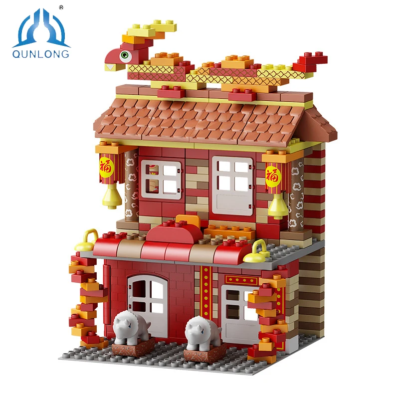 

Figures Educational Bricks Chinese Style Dragon Inn Building Blocks Christmas Ornaments City Kids Toys Friends Toys for Children