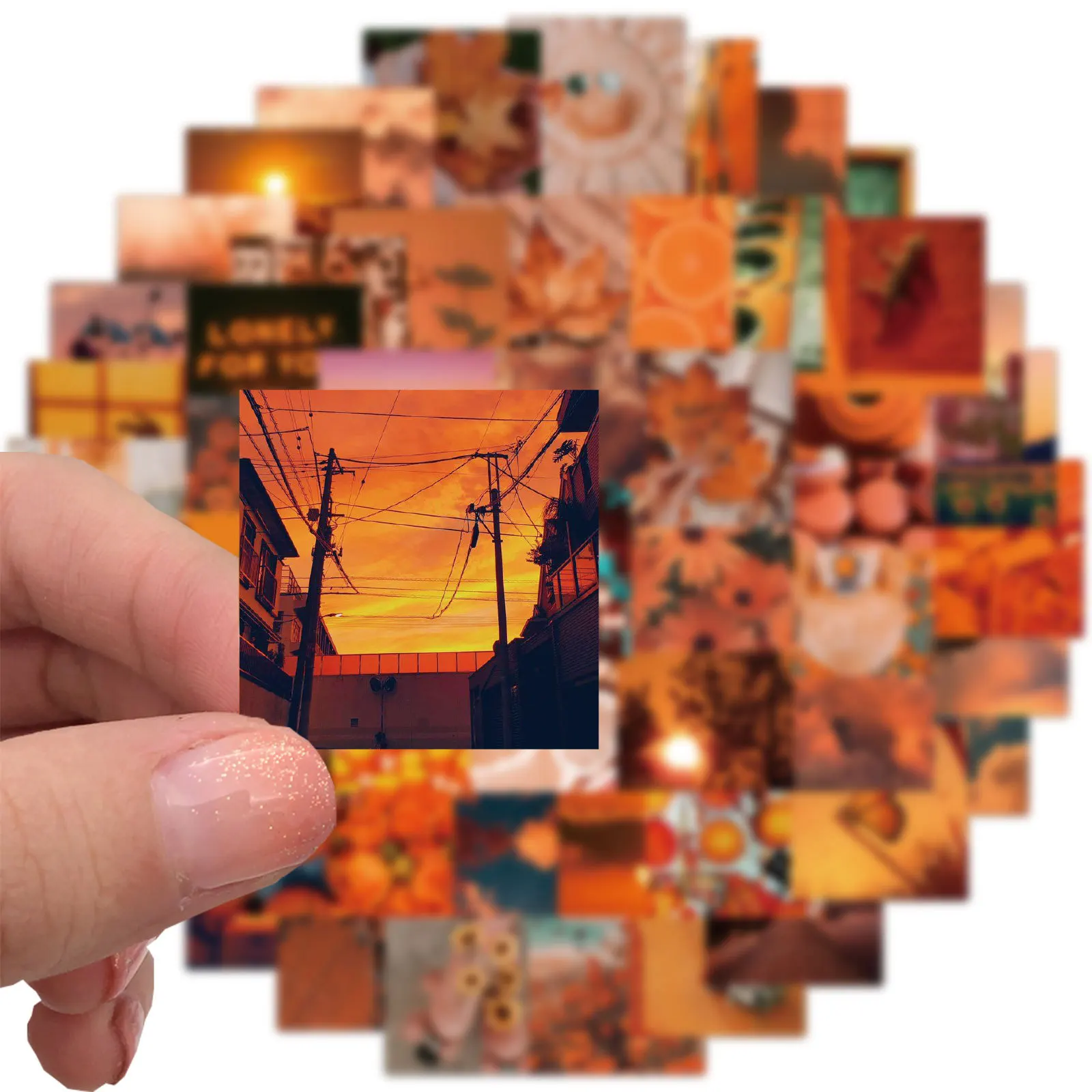 10/56PCS Ins Orange Sunset Landscape Stickers Laptop Guitar Water Bottle DIY Waterproof Graffiti Aesthetic Decals - купить по