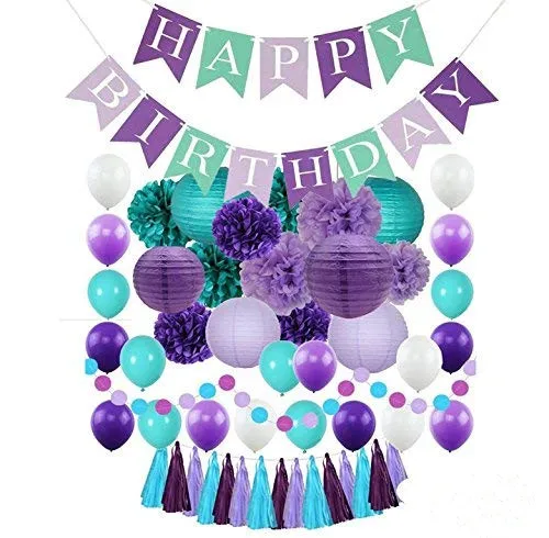 

Little Mermaid Party Supplies Happy Birthday Banner Flag Paper Flower Ball Tassels Ballon Baby Shower Favor DIY Home Decorations