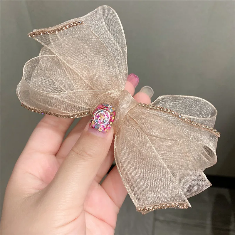 Роскошные заколки для волос из органзы с бантом девочек шпилька Стразы Фея