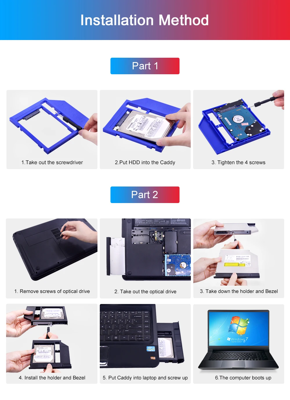 CHIPAL пластик 2nd HDD Caddy 9,5 мм 9 мм SATA 3,0 для 2," 2 ТБ SSD чехол Корпус жесткого диска для ноутбука Оптический отсек DVD-ROM