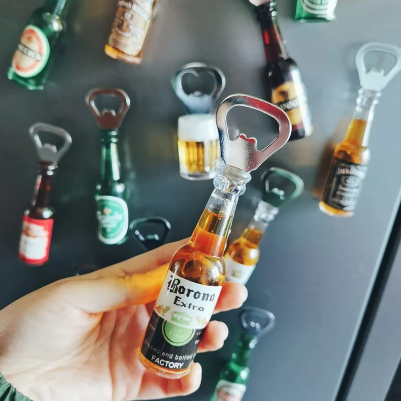 

Mini beer bottle opener refrigerator magnet simulation bar bottle opener magnet for fridge decor refrigerator magnets stickers