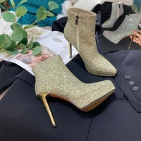 spring autumn fashion womens sexyclub sequins high heeled ankle boots bling bling short boots by845