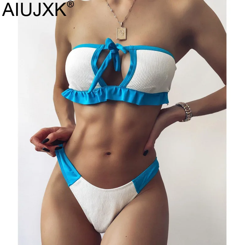 

2021 Новый бандажный комплект бикини с открытыми плечами AIUJXK, женский сексуальный бюстгальтер и стринги, купальник из 2 предметов, женская пля...