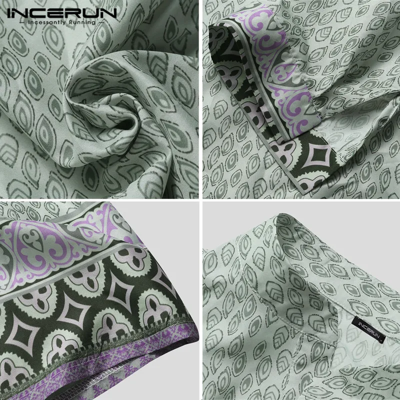 INCERUN богемные мужские Гавайские рубашки с принтом и рукавом до локтя свободные