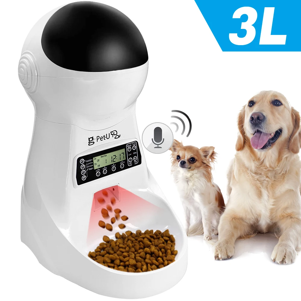 

3L Automatic Dog Cat Feeder Pet Food Dispenser With Voice Record Pet Dog Cat Drinking Feeding Bowl LCD Screen Dry Food Bowls