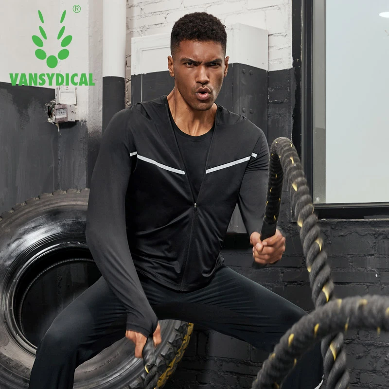 VANSYDICAL куртка для бега Мужская толстовка на молнии быстросохнущая Спортивная