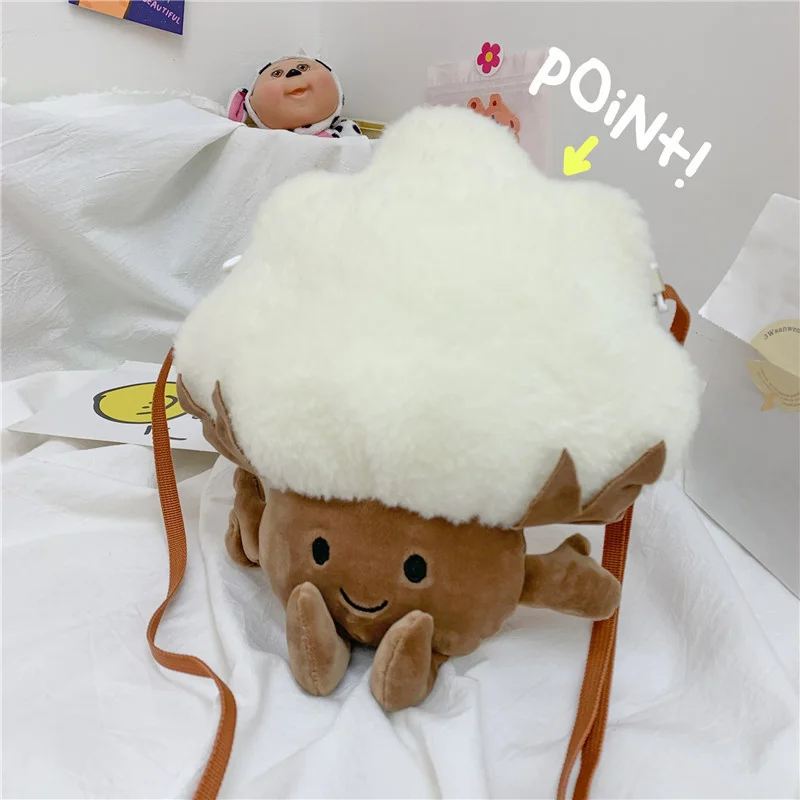 

2021 Cute Net Red Cotton Female Single Shoulder Plush Cartoon Funny Mobile Phone Summer Messenger Bag Handbag Bolsa Feminina