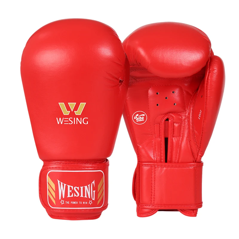 Боксерские перчатки Wesing AIBA для соревнований синие красные бойцовские