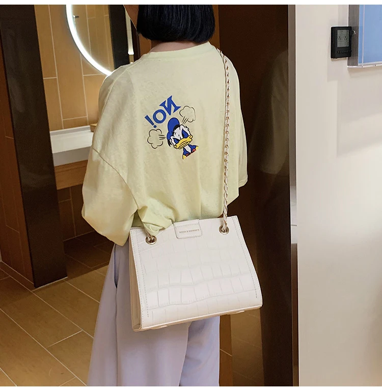 Большой Ёмкость цепи сумки на плечо с узором крокодиловая кожа Сумки-мешки