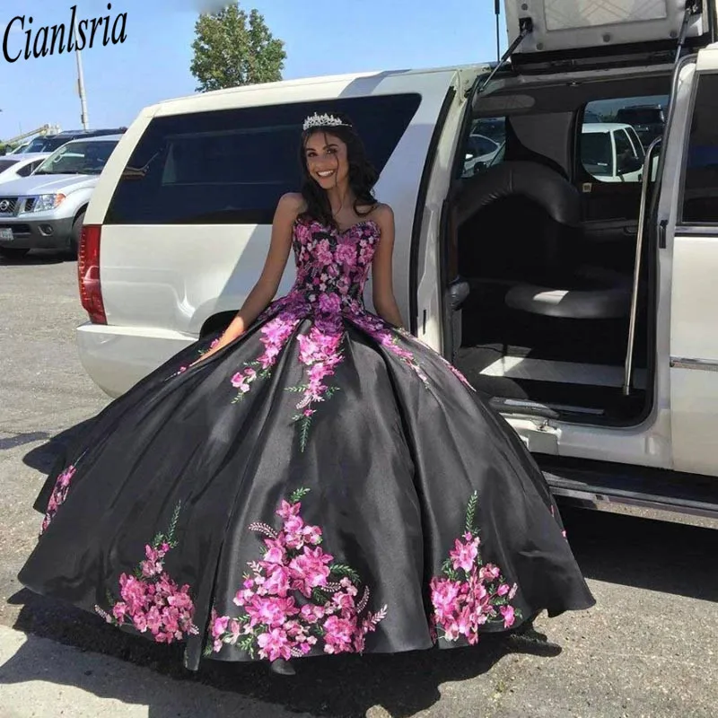 

Черное Атласное Бальное платье, платья для Quinceanera, милое кружевное женское платье-корсет на спине, милое 16-летнее платье, платья для конкурса