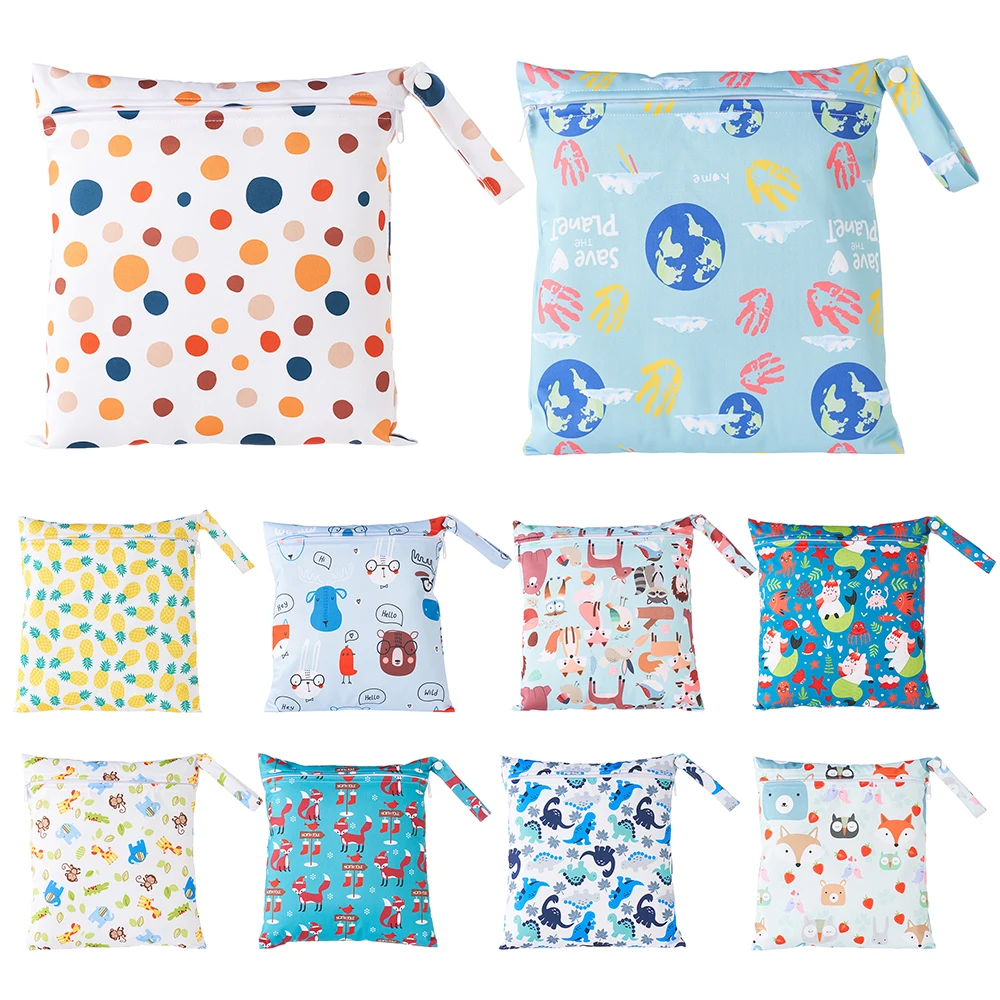 

Bounippy Mini Wet Bag Reusable For Nursing Menstrual Pads Waterptoof PUL Snap Handle Wetbag Maternity Diaper Bag Pouch 28*30cm