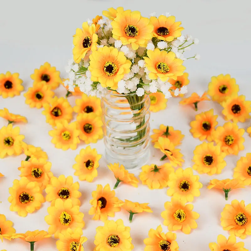 

100pcs 4.5cm Artificial Silk Sunflower Flower Head Wedding Party Home Fake Flower Decor DIY Scrapbooking Wreath Accessories