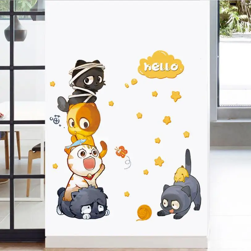 Мультяшные кошки стикер на стену детские животные друзья наклейки s для детской